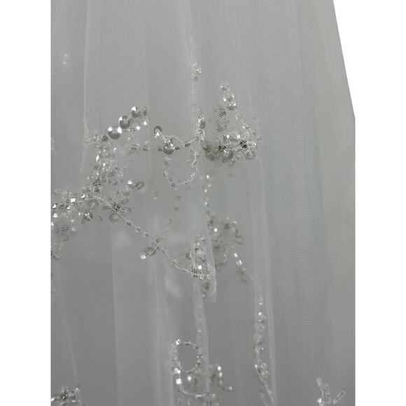 Unbranded White Tulle Rhinestone Sequin Beaded Bridal Wedding Veil Blusher Comb - Picture 6 of 7